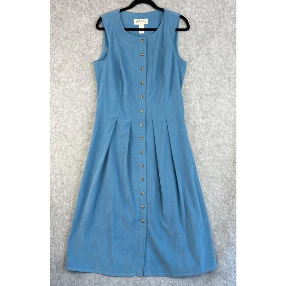 Orvis Dresses & Skirts - Orvis Dress Womens 10 Blue Button Front Sleeveless Pleated Midi Modest Casual